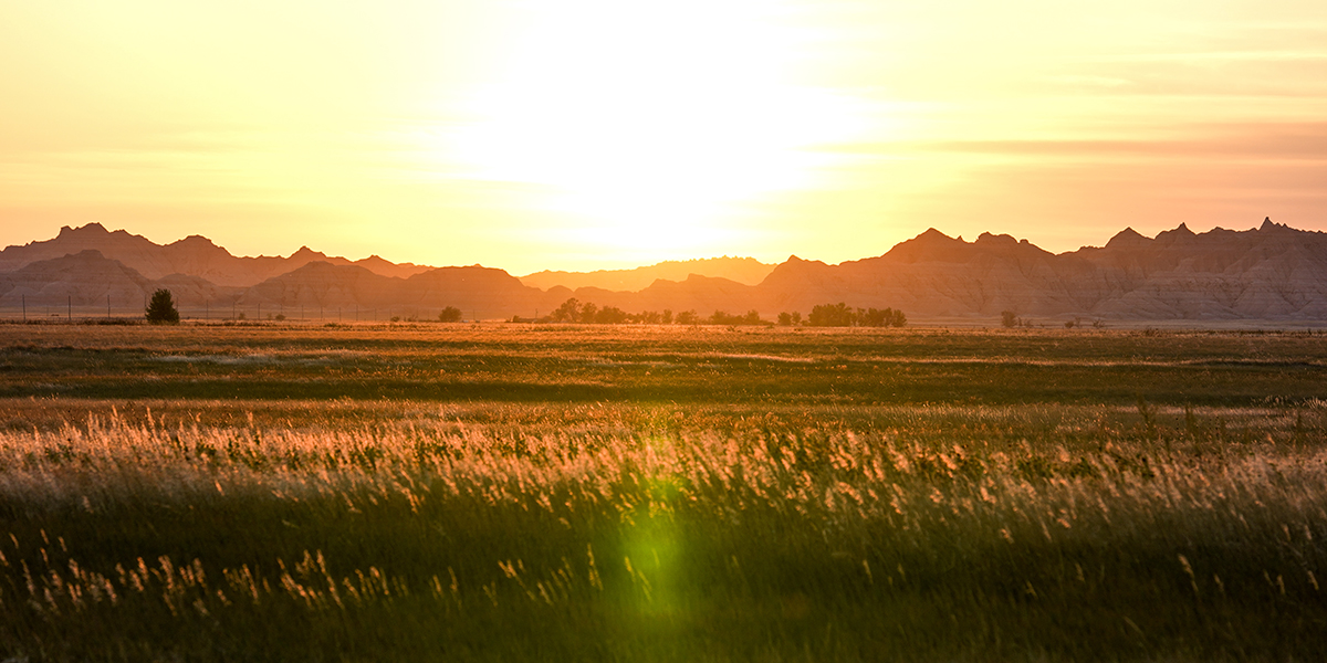 Badlands at sunset